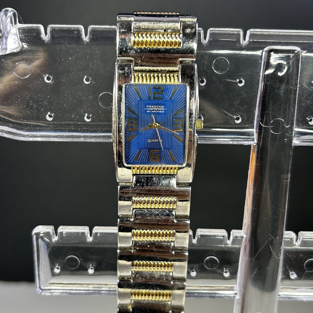 Vintage Waltham Prestige Quartz Unisex Rectangle Watch Blue Dial Tested Working